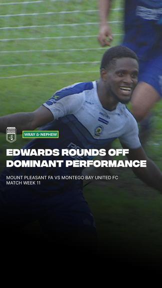Edwards seals the deal! 🔥 A stunning finish to round off a dominant 3-0 victory for Mount Pleasant over Montego Bay. A performance to remember! 💪⚽💙💛