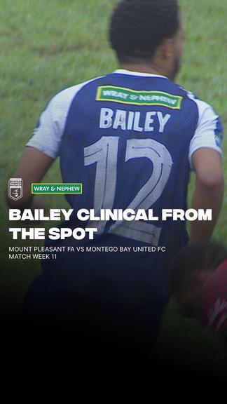 Bailey stays ice-cold under pressure! ❄️⚽ Clinical from the spot to double Mount Pleasant’s lead in their commanding 3-0 win over Montego Bay 💙💛☄️🔥