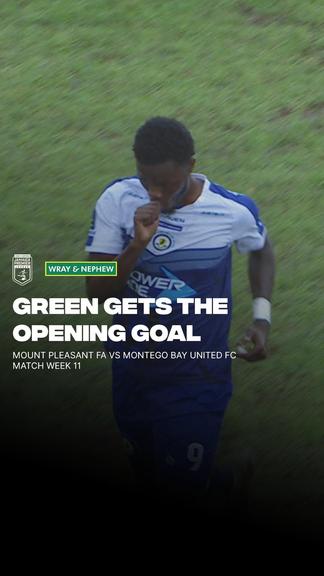 Green strikes first! 💥 The opening goal that set the stage for Mount Pleasant’s dominant 3-0 win over Montego Bay. Pure class and determination! 💙💛⚽️😱